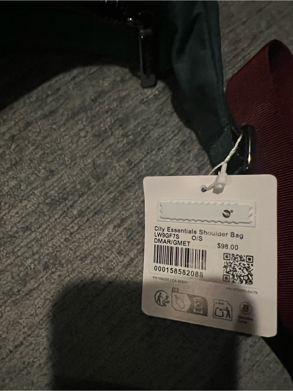 LULULEMON City Essentials Shoulder Bag - Dark Green with Burgundy Strap - Picture 7 of 7